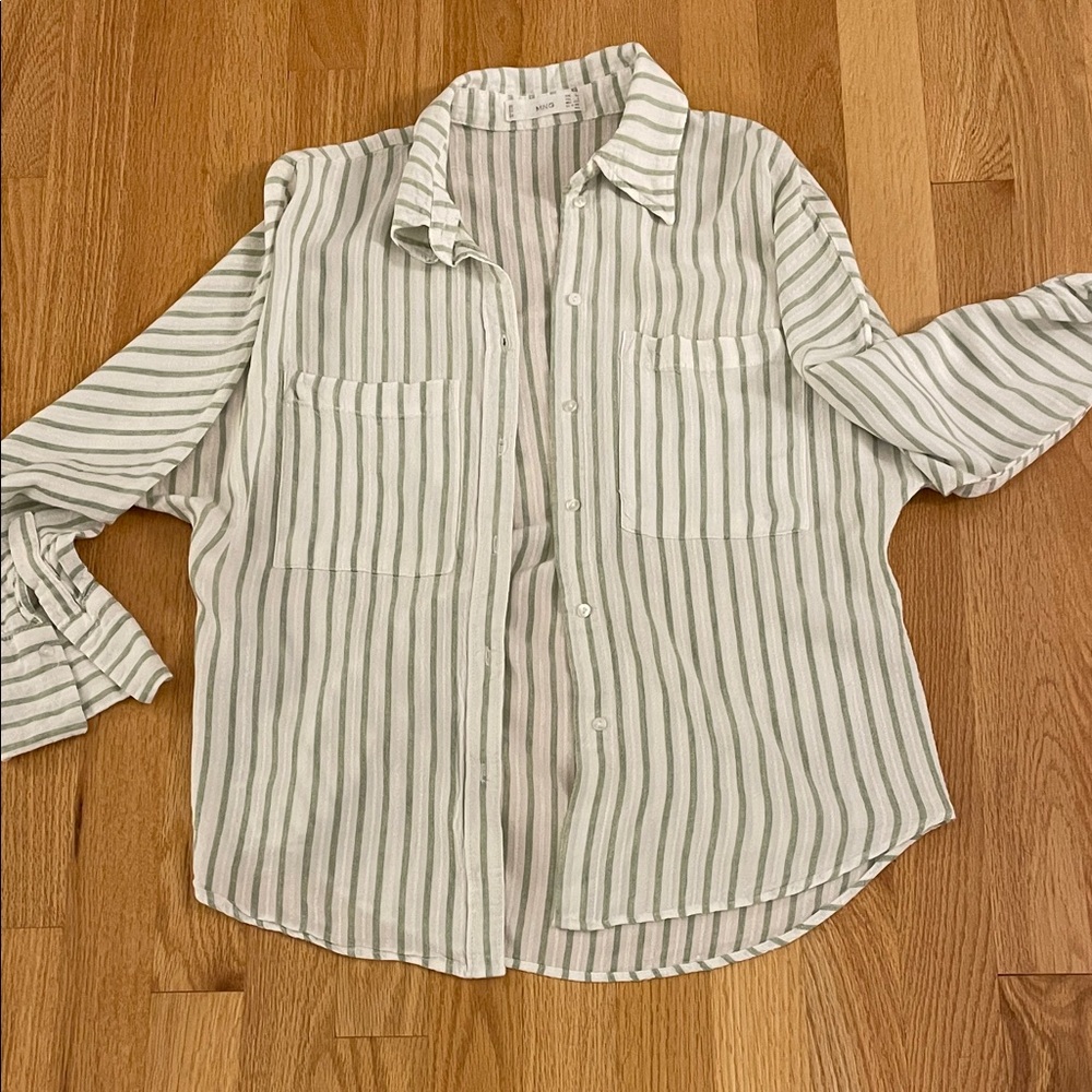 Mango Button Down Green And White - image 1